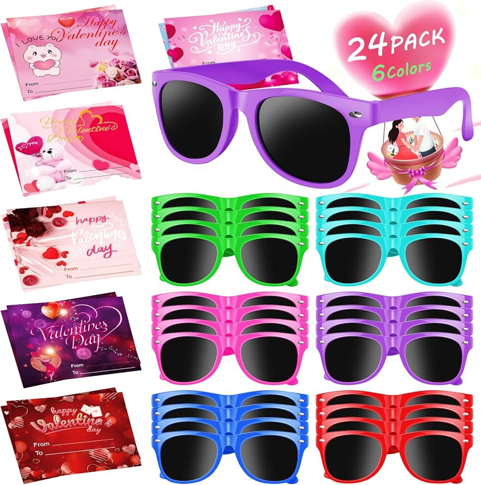 Valentines Day Gifts for Kids classroom bulk, Kids Sunglasses Bulk, 24 Pack Kids Sunglasses Party... | Amazon (US)