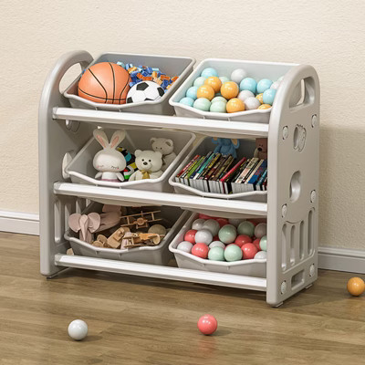 FONTOI Kids Toy Storage Organizer with 6 Bins, Multi-functional Storage Cabinet with Shelf&Bins for Playroom, Bedroom, Grey, 11.81"*27.56"*30.31" | Target