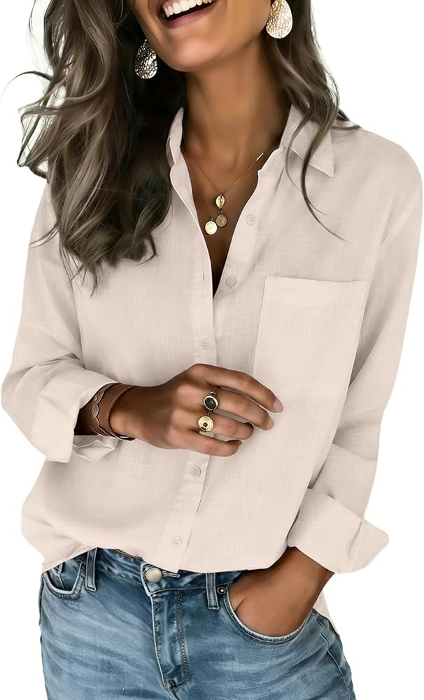 Zeagoo Cotton Button Down Shirt Women Gauze Tops Casual Summer Camisa De Hilo para Mujer Khaki at... | Amazon (US)