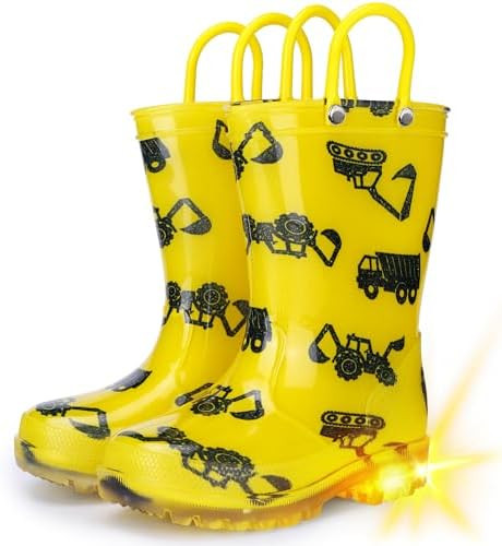 Funspread Toddler Rain Boots Boys Rain Boots - Patterns Light Up Kids Rain Boots with Easy-On Han... | Amazon (US)