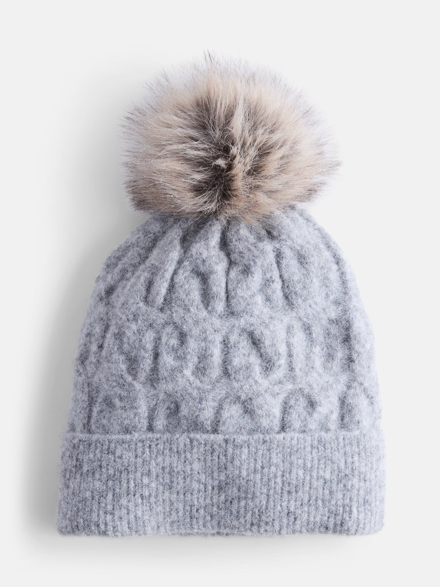 Scenario Women's Cable Knit Pom Beanie, Medium Grey Heather | Walmart (US)