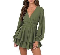 Nova In Sky Womens Sexy V Neck Long Baggy Sleeve Tie Waist Ruffle Hem Flowy Swing Mini Short Wrap... | Amazon (US)