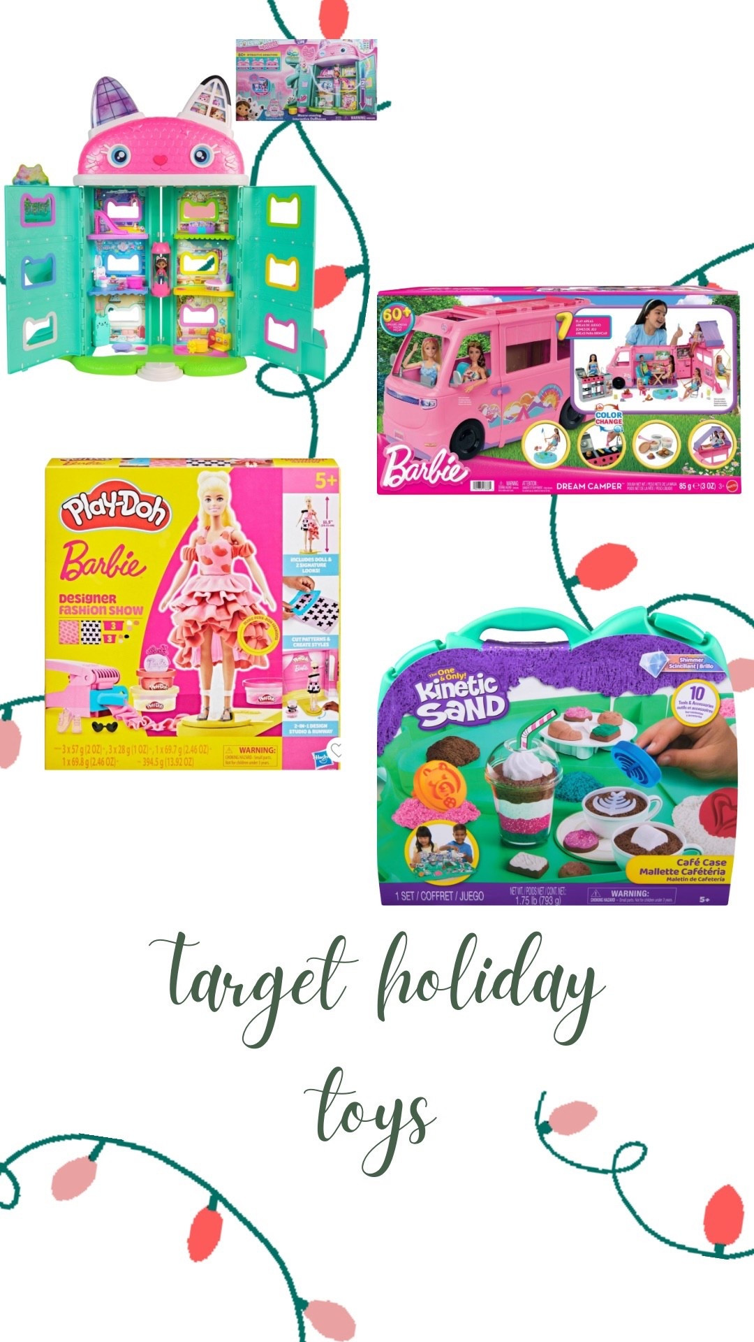 #ad LITTLE KID GIFT IDEAS UNDER $100🧸🎄🪀 @target!

Gabby's Dollhouse: The Movie, Meow-Mazing Interactive Dollhouse, Digital Eyes, Sound FX,
7 Rooms - best seller 🌟 

Kinetic Sand Cafe shop -Become a barista with the Kinetic Sand Café Case ☕️ 

Barbie Dream Camper Playset with Roof Tent, BBQ Grill with Color-Change Feature and 60+
Accessories  - Head to the great outdoors with the Barbie Dream Camper playset, featuring 7 play areas and 60+ accessories, including a puppy, to inspire endless camping stories!🏕️

Play-Doh Barbie Designer Fashion
Show Playset -MAKE PLAY-DOH FASHIONS: Barbie toys and Play-Doh sets collab in the most stylish way with this creative fashion design kit for kids 5 years and up💗

#targetfinds #toys #target #holidaygiftideas #giftguides #kidtoys #giftideas #bigkidgiftideas #affordablegifts #targetpartner
