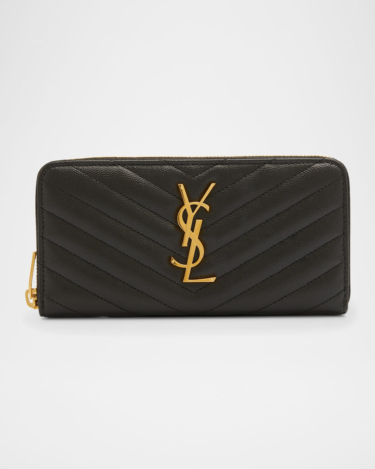 YSL Monogram Large Zip Wallet in Grained Leather | Neiman Marcus