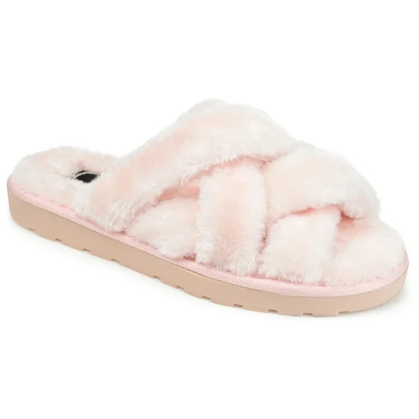 Brinley Co. Womens Crisscross Faux Fur Slipper - Walmart.com | Walmart (US)