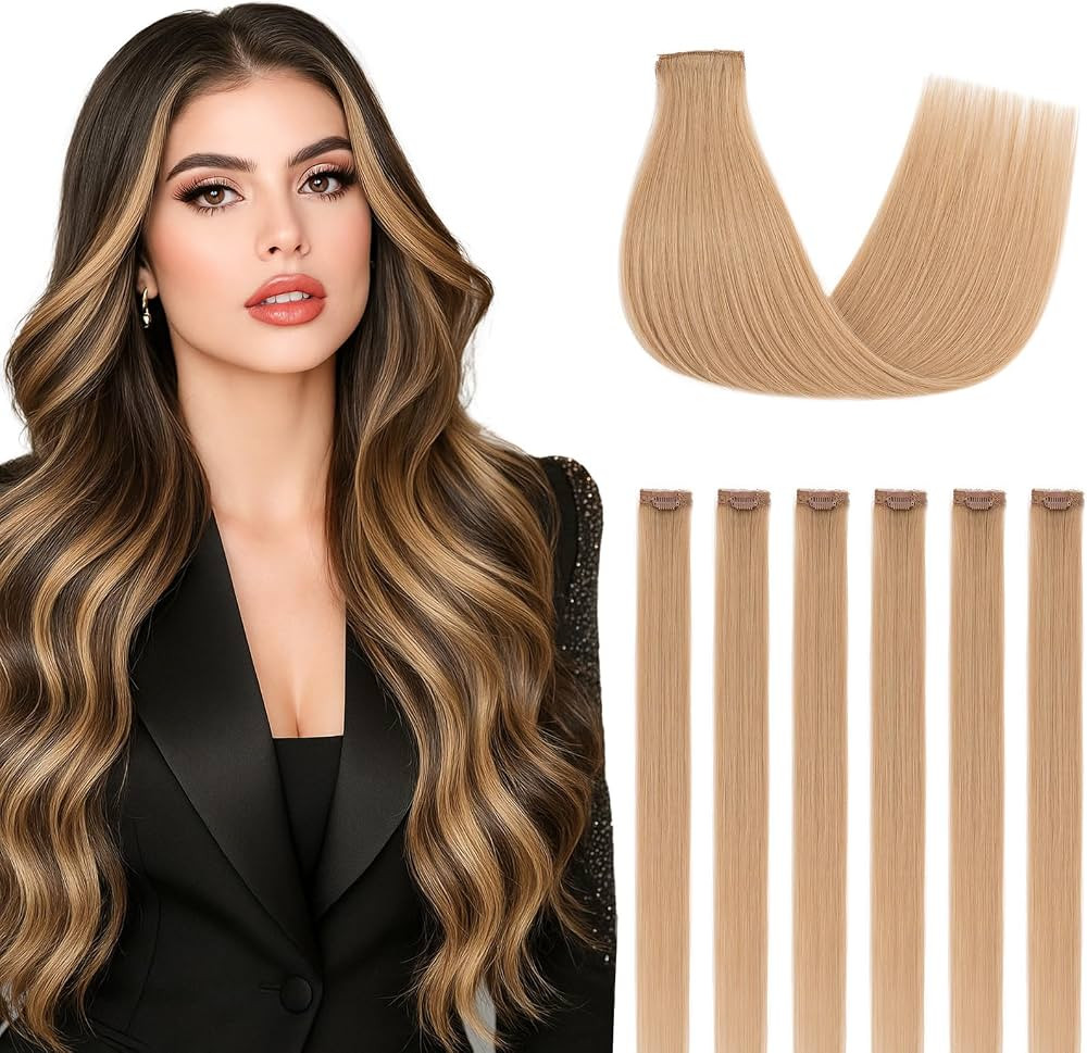Clip in Hair Extensions Real Human Hair for Women, 16 Inch 40g 6pcs, Dark Blonde, Straight - High... | Amazon (US)