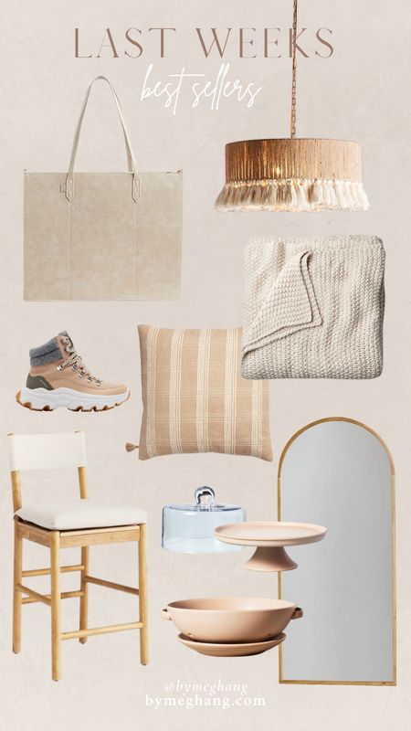 Last weeks most loved products! Rattan sconce, beis work tote, target bed blanket, target throw pillows, best winter hiking boots, bar stools, kitchen accessories, and my favorite big arched mirror! 

#LTKFind #LTKhome