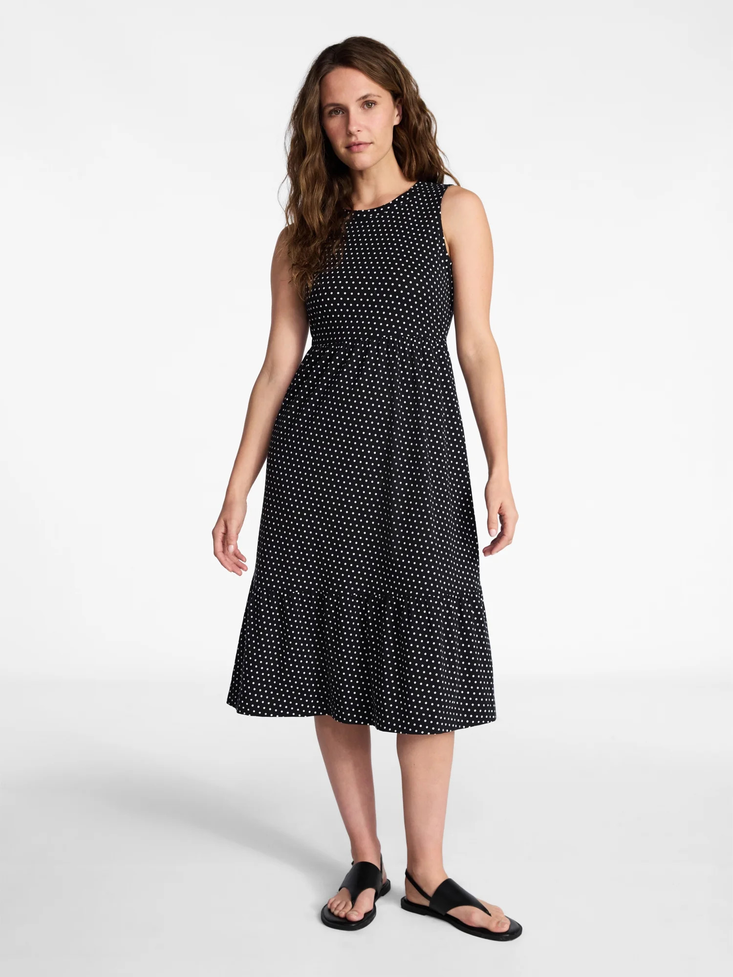 Time and Tru Women's Cotton Sleeveless Tiered Midi Dress, Sizes XS-XXXL | Walmart (US)