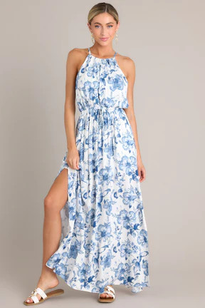 Imagination In Bloom Blue Floral Maxi Dress | Red Dress