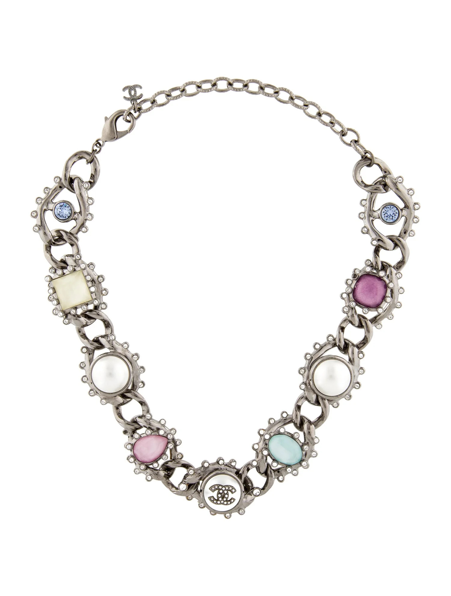 2021 Faux Pearl, Resin & Strass CC Chain Link Choker Necklace | The RealReal