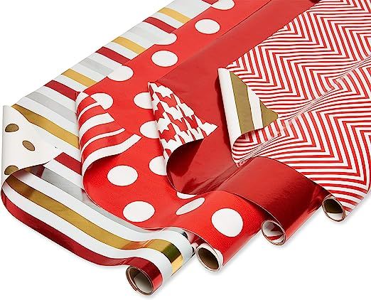 American Greetings Reversible Wrapping Paper, Red and Gold (4 Pack, 120 sq. ft.) | Amazon (US)