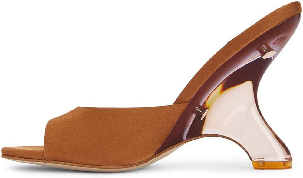 Womens Peep Toe Wedges Sandals Clear Kitten Heels Sandals Slip-On Open Rounded Toe Mules Comfortable Dressy Shoes | Amazon (US)