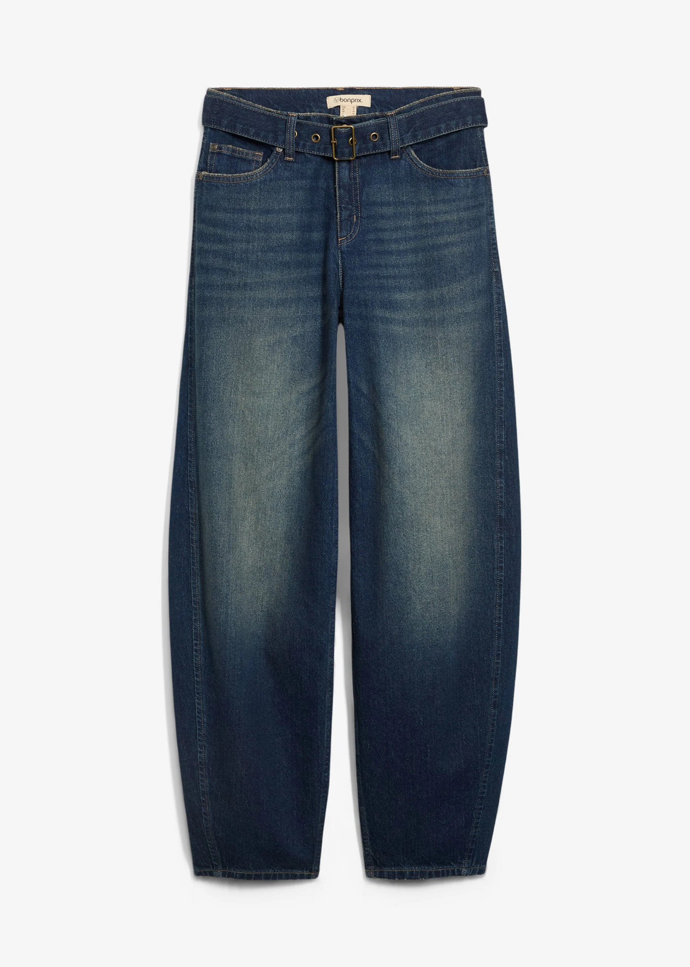 Barrel jeans mid waist met riem donkerblauw denim used | Bonprix NL (Influencer)