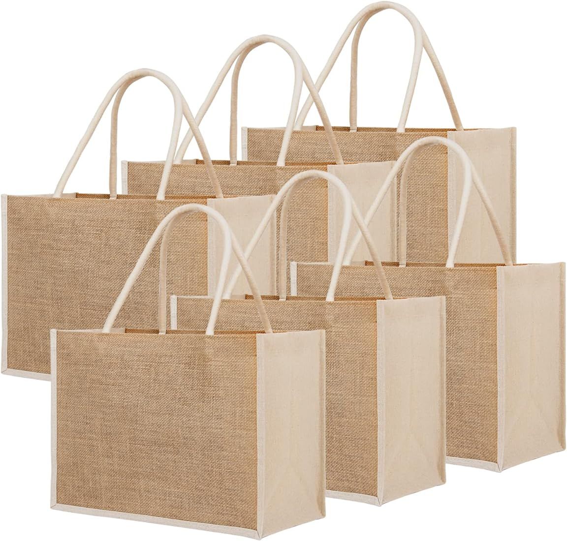 TOPTIE 6 PCS Jute Tote Bags Reusable Burlap Grocery Shopping Bags Bridesmaid Wedding Gift Bag | Amazon (US)