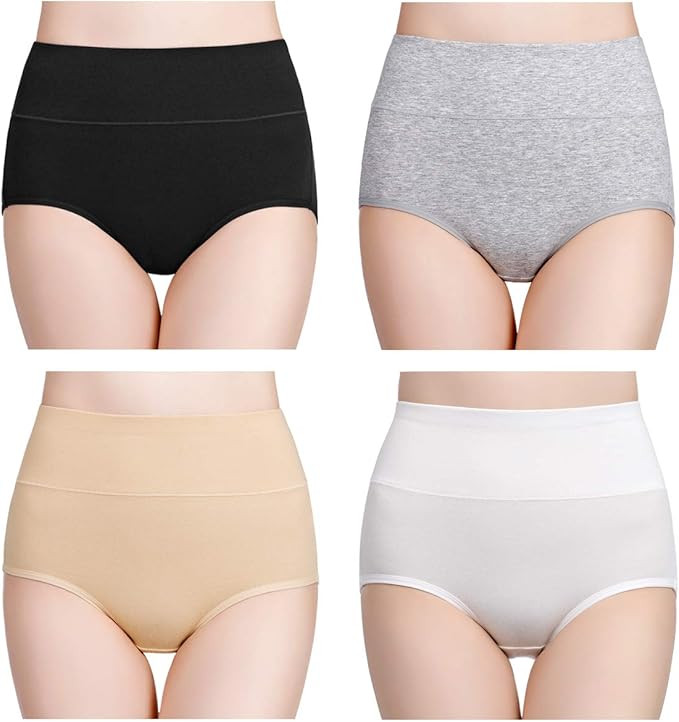 wirarpa Women's Cotton Underwear High Waisted Ladies Panties Full Coverage Briefs 4 Pack (Regular... | Amazon (US)