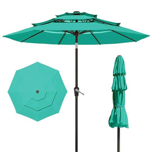Patio Kingdom 10FT Patio Umbrella 3 Tiers Outdoor Market Umbrella w/Push Button Tilt, Crank, UV and Waterproof Table Umbrella for Garden, Pool, Backyard, Deck, Lawn, Turquoise Blue | Amazon (US)