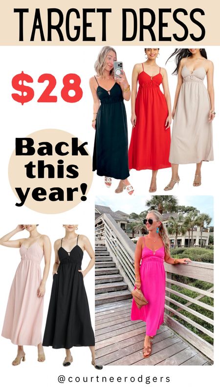 This best selling, most flattering maxi dress is back this year! I have it in black, green and pink from previous years and just ordered the tan + red! (The red will sell fast)—runs TTS, I wear a size small!

Dresses, vacation style, target, maxi dresses 

#LTKfindsunder100 #LTKstyletip #LTKsalealert