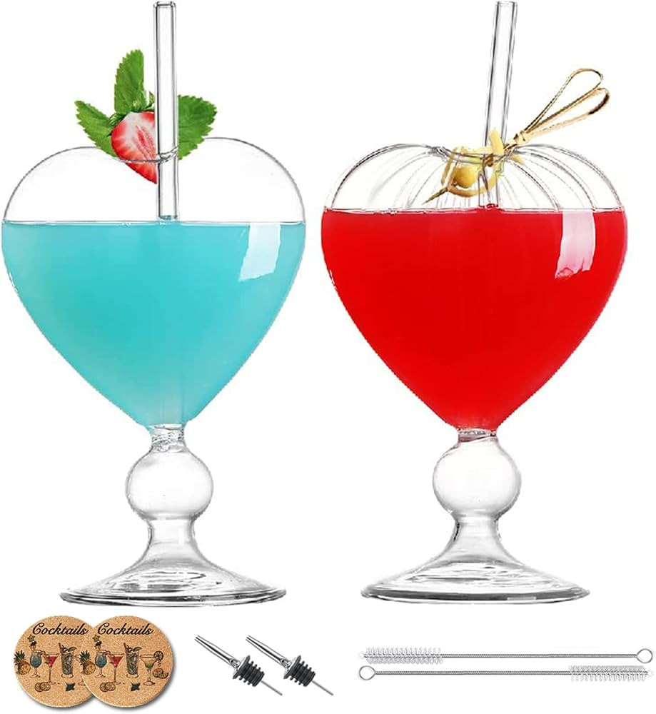 Heart-shaped Cocktail Glasses Set of 2 Creative Martini Glasses 8 oz Unique Wine Glasses Romantic... | Amazon (US)