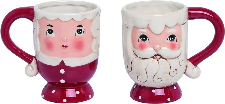 Santa and Mrs. Claus Rosy Red 6 x 5 Dolomite Ceramic Christmas Mugs Set of 2 | Amazon (US)