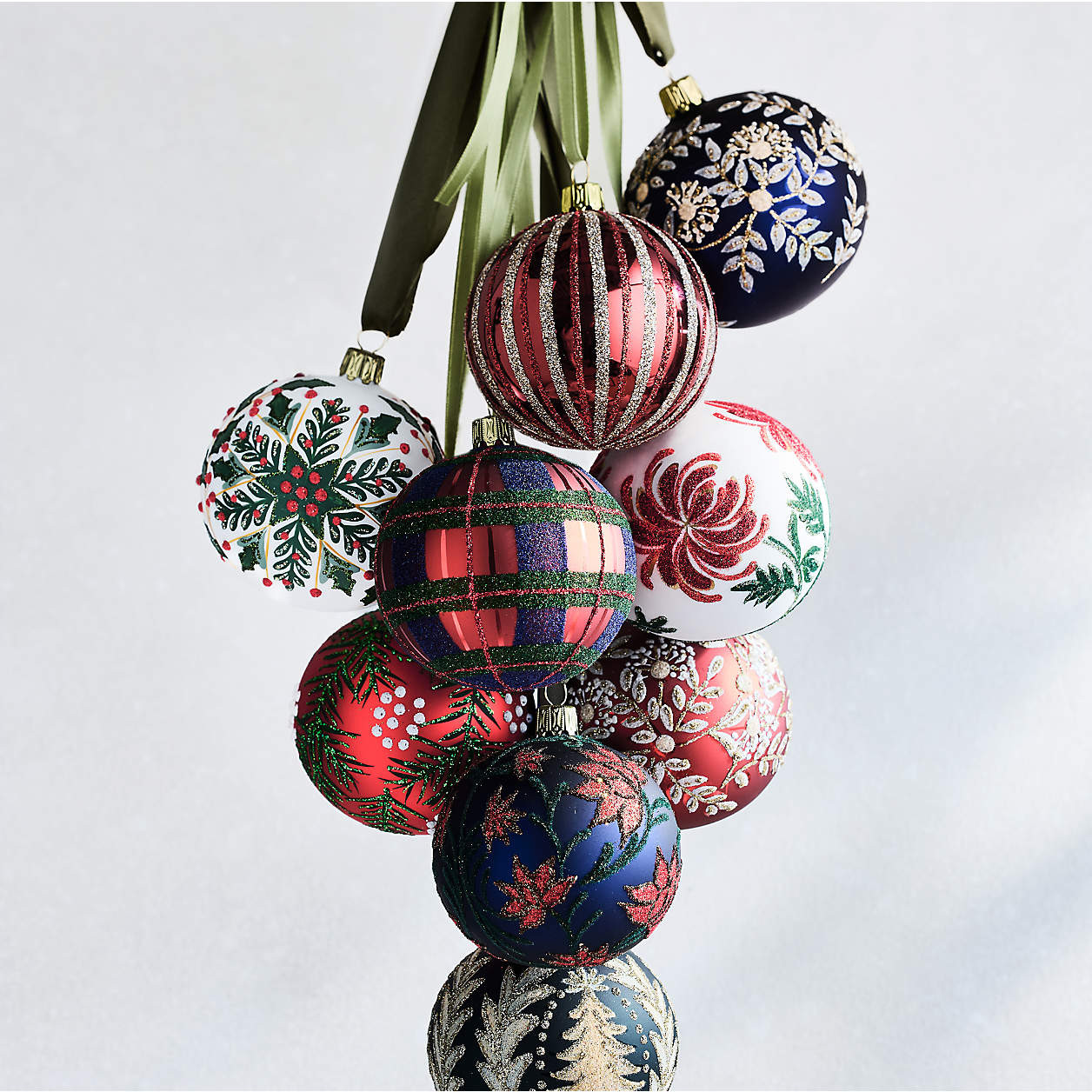 Red and White Botanical Ball Christmas Tree Ornament | Crate & Barrel | Crate & Barrel
