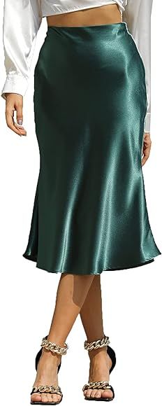 ALCEA ROSEA Womens High Waist Midi Skirt Fishtail Silky Satin Skirt Work Party Pencil Bias Cuttin... | Amazon (CA)
