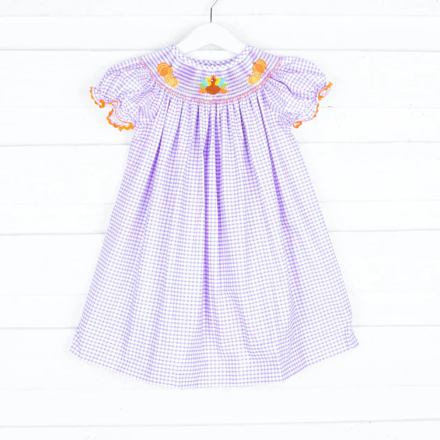 Smocked Thanksgiving Purple Dress | Classic Whimsy