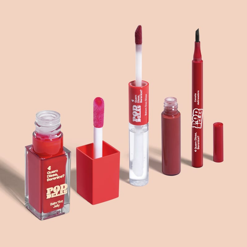 Combo QDB Pod Delas: Caneta Delineadora Preto 1,2ml + Balm Tint Jelly Vermelho ao Vivo 6,5ml + Ba... | QuemDisseBerenice (BR)