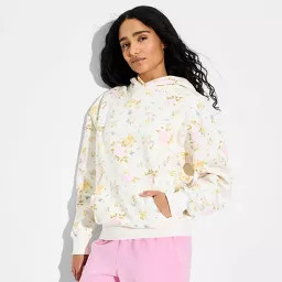 Women's Oversized Hooded Pullover Sweatshirt - Wild Fable™ Cream Floral XS | Target