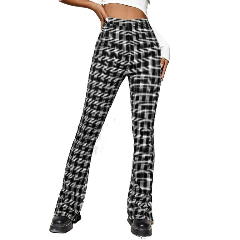 Casual Plaid Straight Leg Black and White Women Pants (Women's) | Walmart (US)