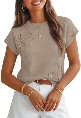 MEROKEETY Women's Summer Short Sleeve Sweater Vest Floral Knit Cute Pullover 2026 Trendy Fashion ... | Amazon (US)