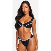 Womens Bow Lace Detail Underwired Bikini Top - Black - 2 | boohoo (US & Canada)