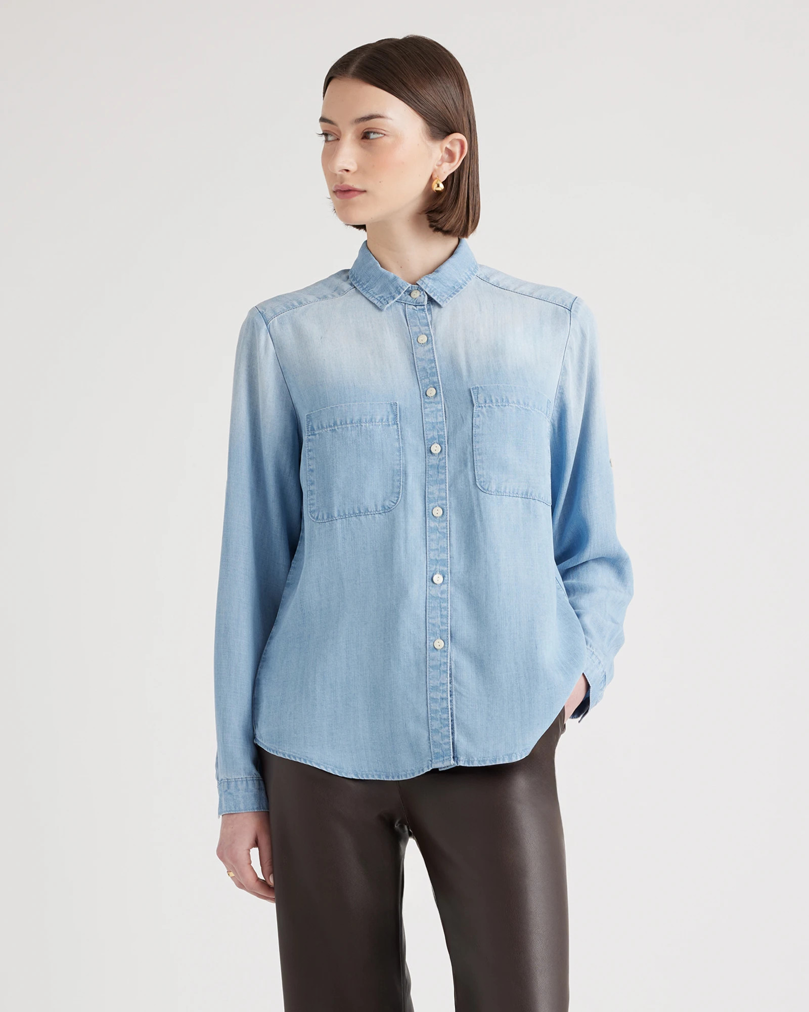Chambray Tencel Long Sleeve Shirt in Light Indigo | Quince