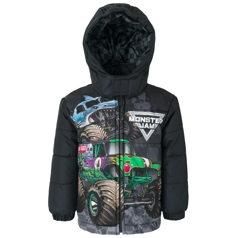 Monster Jam Grave Digger El Toro Loco Megalodon Zip Up Puffer Jacket Toddler to Little Kid | Walmart (US)