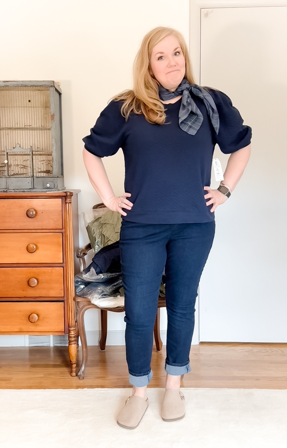 I tried on some comfy clothes with classic appeal from @walmartfashion. #walmartpartner I am a jeans & sweats kind of girl, so I love when I can find clothes that feel like tees and sweats while also looking put together. Pull-on stretchy jeans, a puffed sleeve t-shirt, ridiculously soft long-sleeve shirt & more round out this cozy collection. #walmartfashion

#LTKSeasonal #LTKfindsunder50 #LTKmidsize