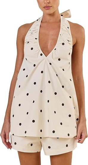 Polka Dot Short Sets for Women Deep V Neck Sleeveless Halter Top High Rise Shorts Matching 2 Piec... | Amazon (US)