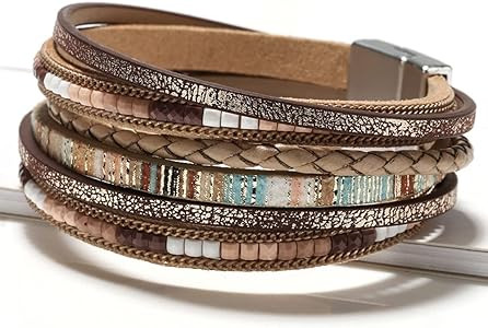 Fesciory Leather Wrap Bracelets for Women, Boho Leopard Multi-Layer Crystal Beads Cuff Bracelet J... | Amazon (US)