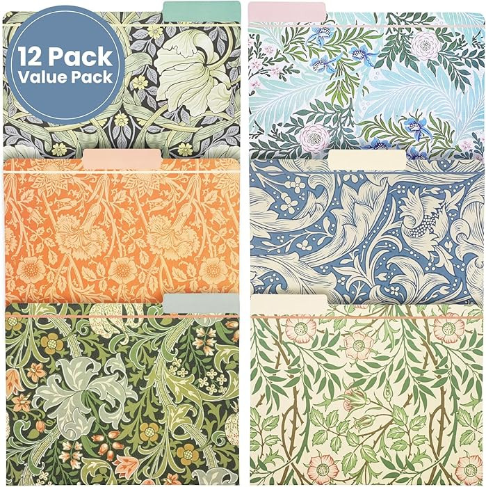 The Gifted Stationary 12 Pack William Morris Floral File Folders, Decorative 1/3 Cut Tab, Letter-... | Amazon (US)