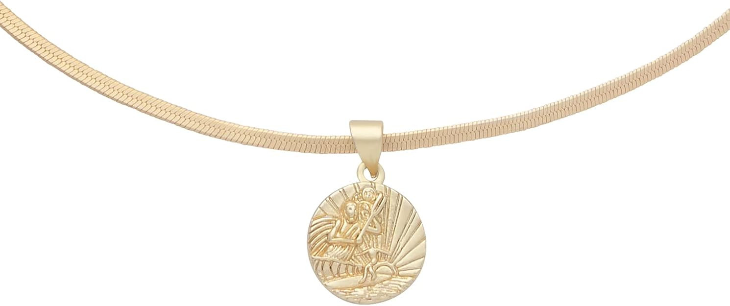 Get Back Necklaces | Gold Oceanside Herringbone Choker, 18k Gold Plated Brass Coin on 13" + 4" Ex... | Amazon (US)