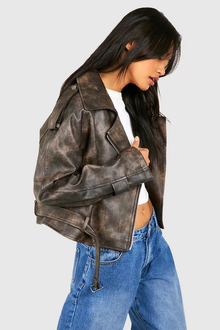 Crop Faux Leather Moto Jacket | boohoo (US & Canada)