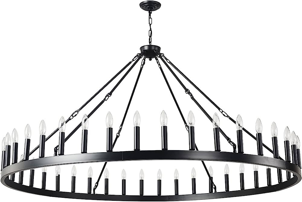 Viksroeo 64 Inch Black Extra Large Wagon Wheel Chandelier, 48-Lights Farmhouse Industrial Round H... | Amazon (US)