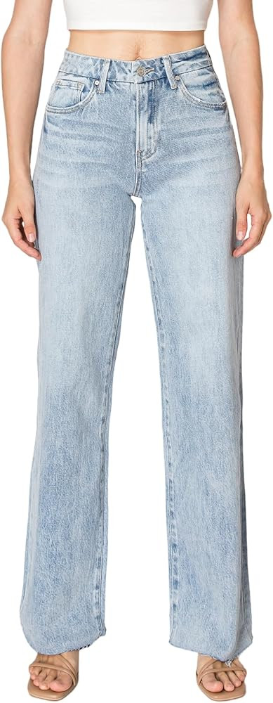 ONESO Wide Leg Jeans for Women High Waisted Baggy Jeans Stretchy BBL Jeans Raw Hem Denim Pants Tr... | Amazon (US)