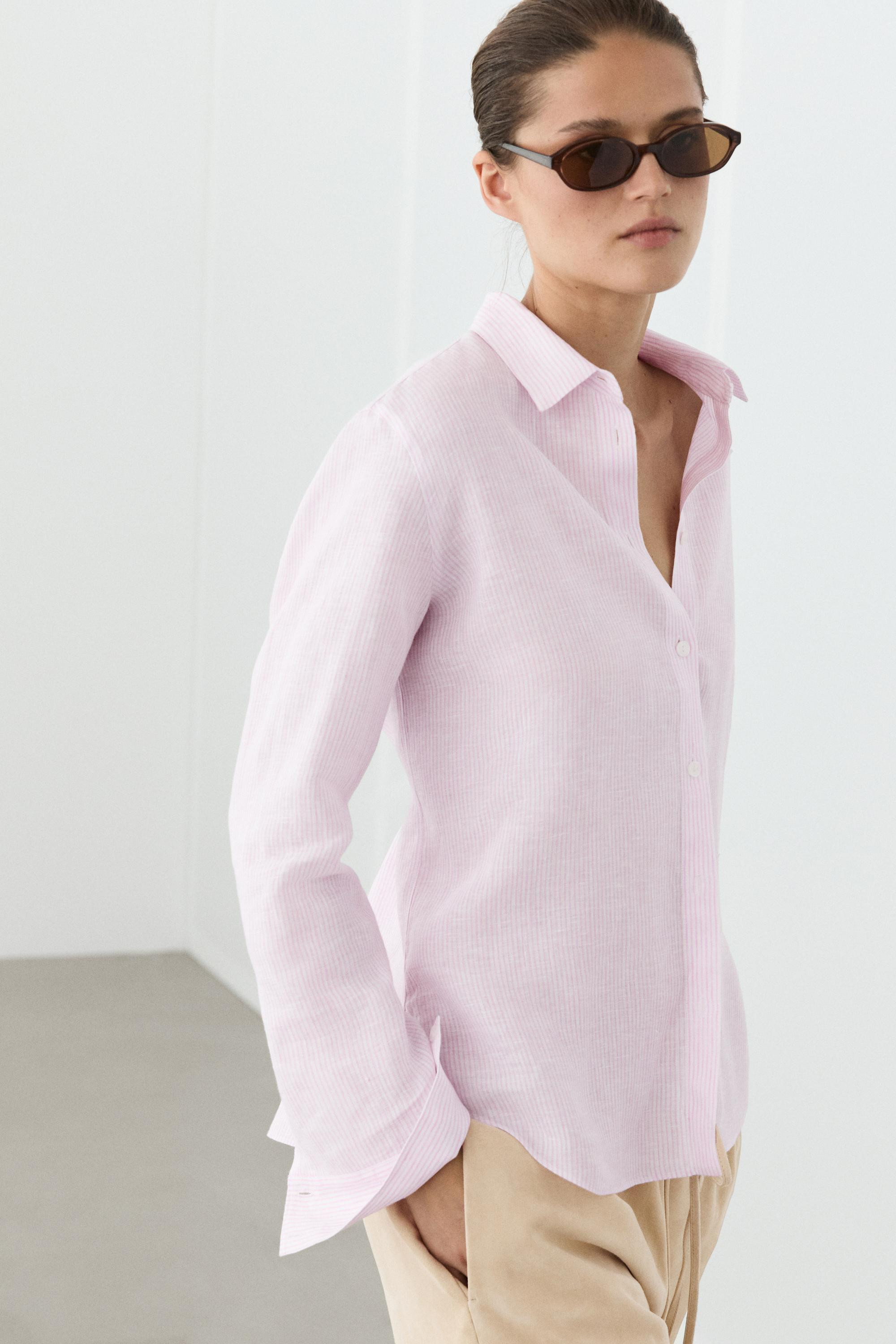100% linen shirt with striped details | Massimo Dutti UK