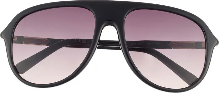 QUAY Chart Topper 54mm Aviator Sunglasses in Black/Honey at Nordstrom | Nordstrom