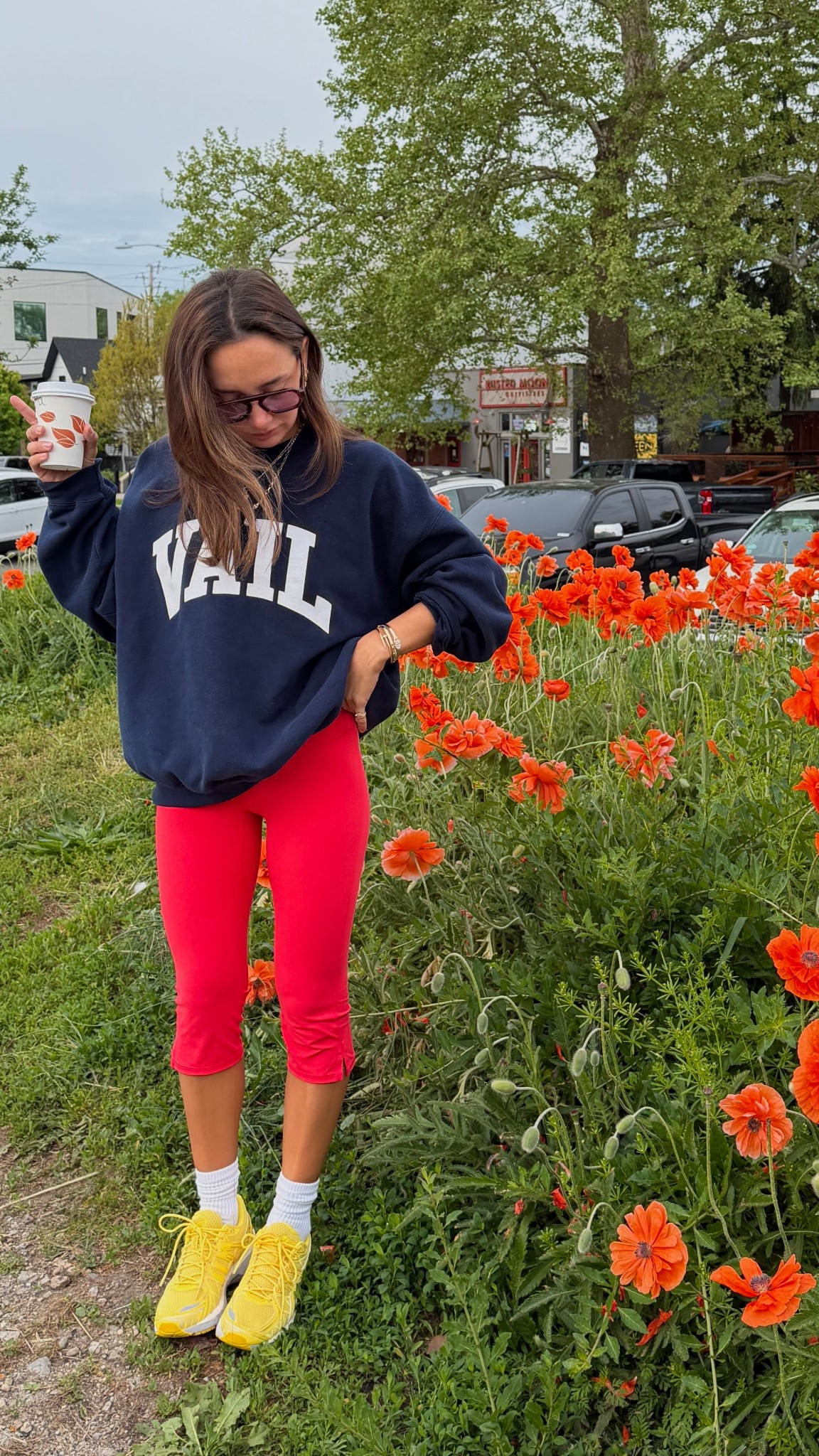 Love these capris! Wearing XS leggings in the color grapefruit crush. Sweatshirt is my dads lol