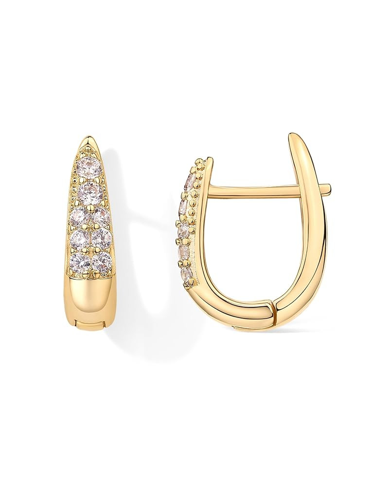 PAVOI 18K Gold Plated 925 Sterling Silver Posts Cubic Zirconia U Shaped Hoop Earrings | Hypoaller... | Amazon (US)
