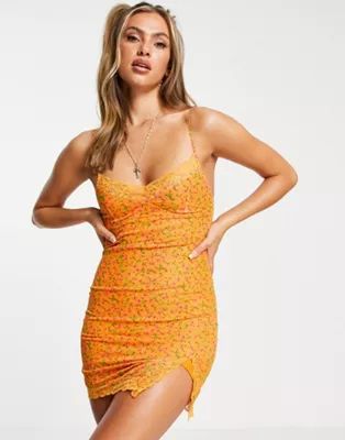 Motel cami mini dress in orange floral with lace trim | ASOS | ASOS (Global)