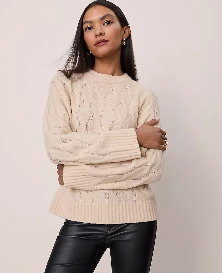 Petite Cable Crew Neck Sweater | Ann Taylor