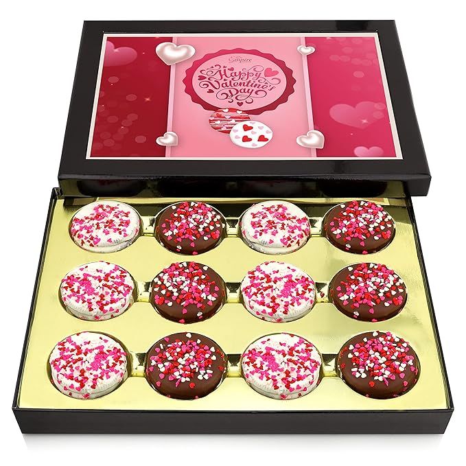Valentines Day Cookies - Valentines Chocolate Covered Cookies Gift Box - 12 Gourmet Milk & Dark C... | Amazon (US)