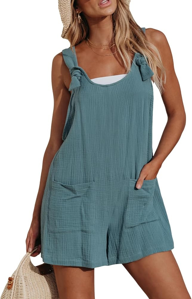 CUPSHE Women's Pinafore Romper Scoop Neck Sleeveless Overall Straight Leg Outfit with Front Patch... | Amazon (US)