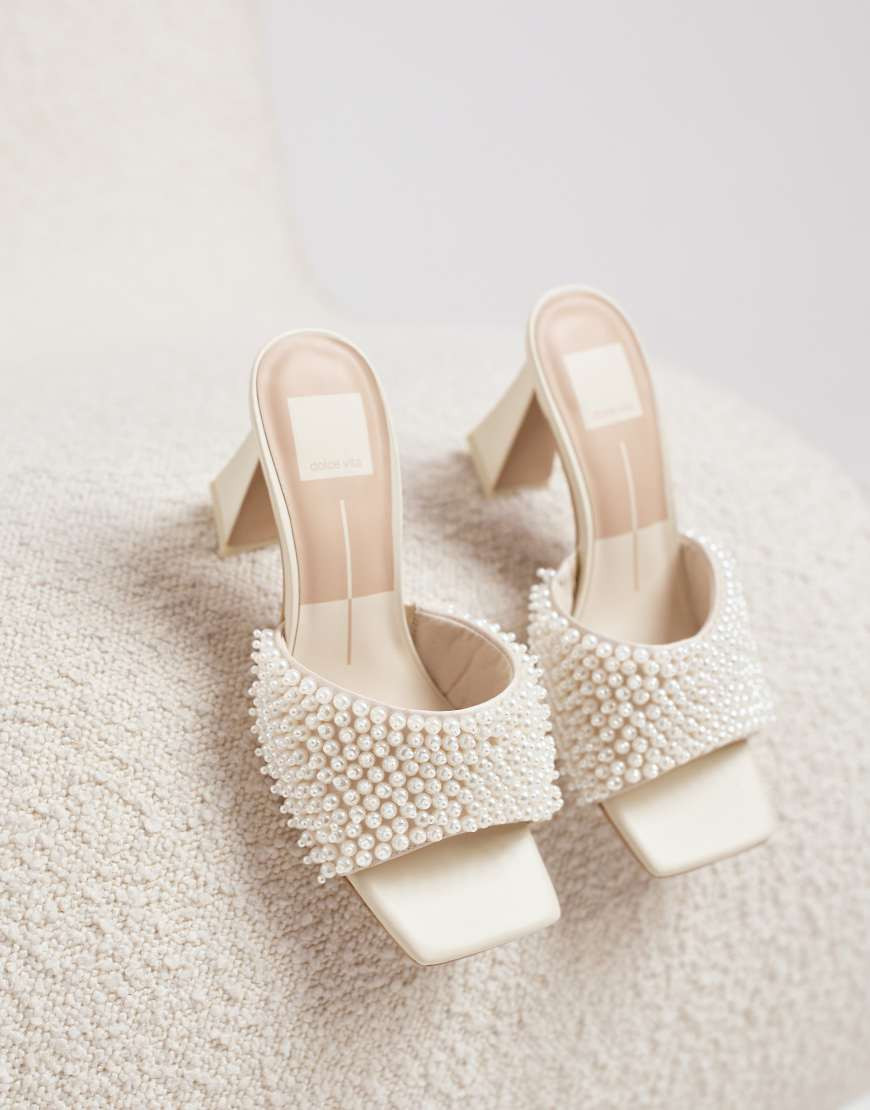 Dolce Vita Nandy Pearl Bridal heeled mule sandals in ivory with faux-pearl strap-White | ASOS (Global)